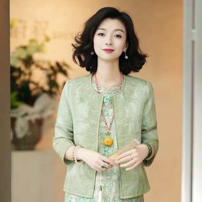 西子青竹新雨桑蚕丝刺绣短外套女