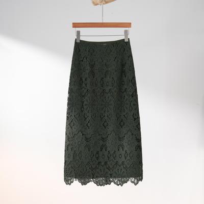 重工提花蕾丝法式墨绿色半身裙女