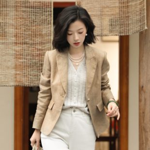 西子/【名门西装】老钱风亚麻金葱西装外套女春装高级感/WTTJ0707