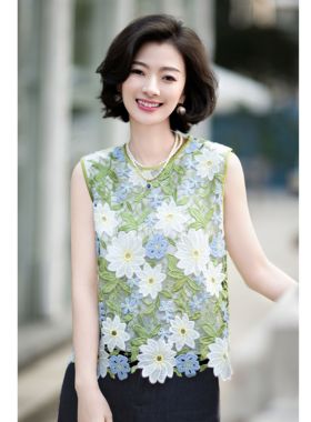 西子/【花仙子】桑蚕丝花朵镂空刺绣背心女显瘦打底上衣/DDBH1138