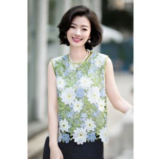 西子/【花仙子】桑蚕丝花朵镂空刺绣背心女显瘦打底上衣/DDBH1138