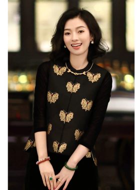 宋锦桑蚕丝上九楷对襟盘扣马甲女