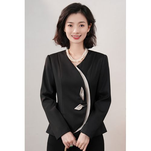 撞色设计手工花卉立裁西装外套女