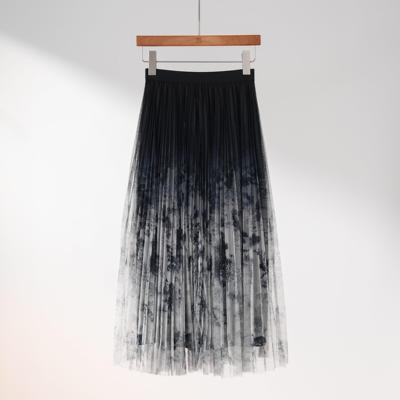 新中式国风水墨画黑白渐变半身裙