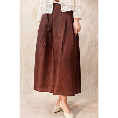 桑蚕丝龟裂纹非遗红云纱半身裙女