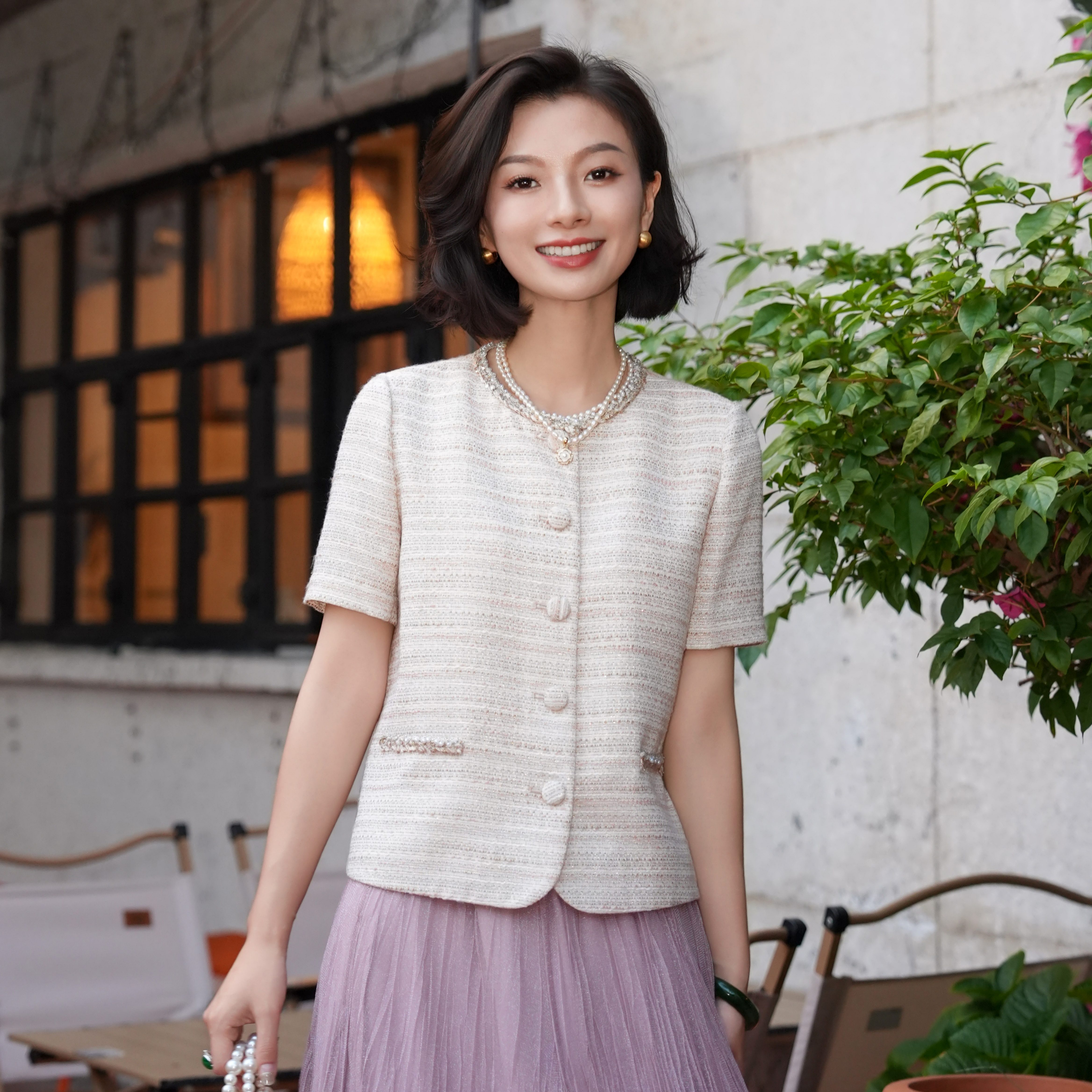 春夏薄款气质通勤短款小香风外套图片