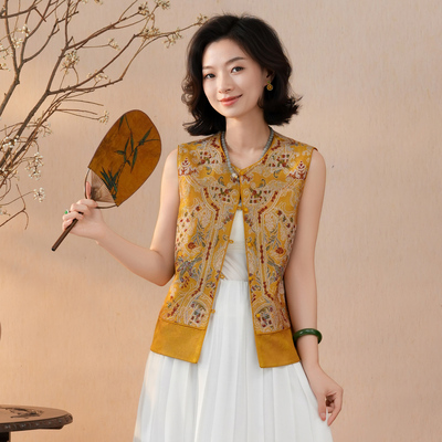 亚麻新中式重工刺绣四季百搭马甲