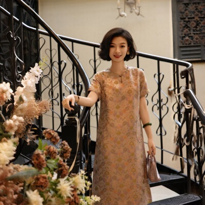 双面穿非遗宋锦喜妈妈婚宴连衣裙