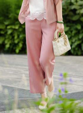 西子/【蜜桃亚麻】亚麻天丝后腰松紧百搭镰刀粉色九分裤/KZTJ230