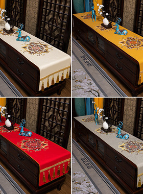 中式餐桌垫桌旗茶几桌布茶席电视柜台布艺长方形家用盖布防尘盖巾