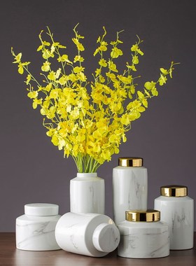 仿大理石陶瓷罐家居饰品摆件客厅陶瓷花器瓷瓶摆件客厅餐桌干花