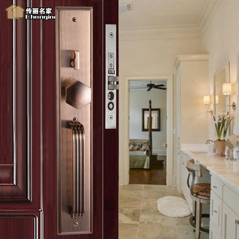 工厂直营不锈钢304双开门铜锁芯静音别墅美式防盗家用机械大门锁