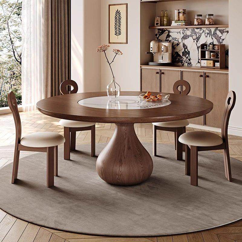 复古风中古圆餐桌大小户型带电磁炉暖带转盘餐桌家用简约圆形饭桌,住宅家具,岩板餐桌,淘宝优惠券,粉丝福利购,淘宝优惠卷