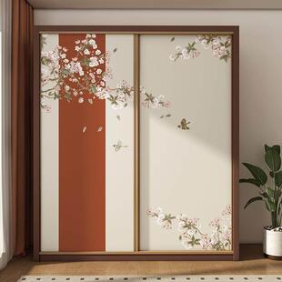 中式衣柜门贴纸拉门简约梅花装饰卧室门美化翻新玻璃门改造贴画