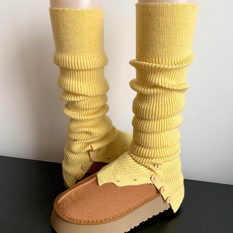 鹅黄色纽扣开叉长筒堆堆袜套女秋冬y2k奶白色洛丽塔过膝针织腿套,女士内衣/男士内衣/家居服,长筒袜,淘宝优惠券,粉丝福利购,淘宝优惠卷