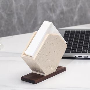 高级感西餐厅立式纸巾架桌面创意餐巾纸架托胡桃木中古方形纸巾座