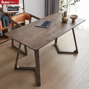 圣奥北欧白蜡木全实木书桌极简写字台现代简约家用电脑桌黑色办公