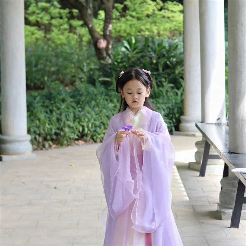 女童汉服魏晋风2025年新款夏季紫色广袖流仙裙中国风小女孩仙女裙