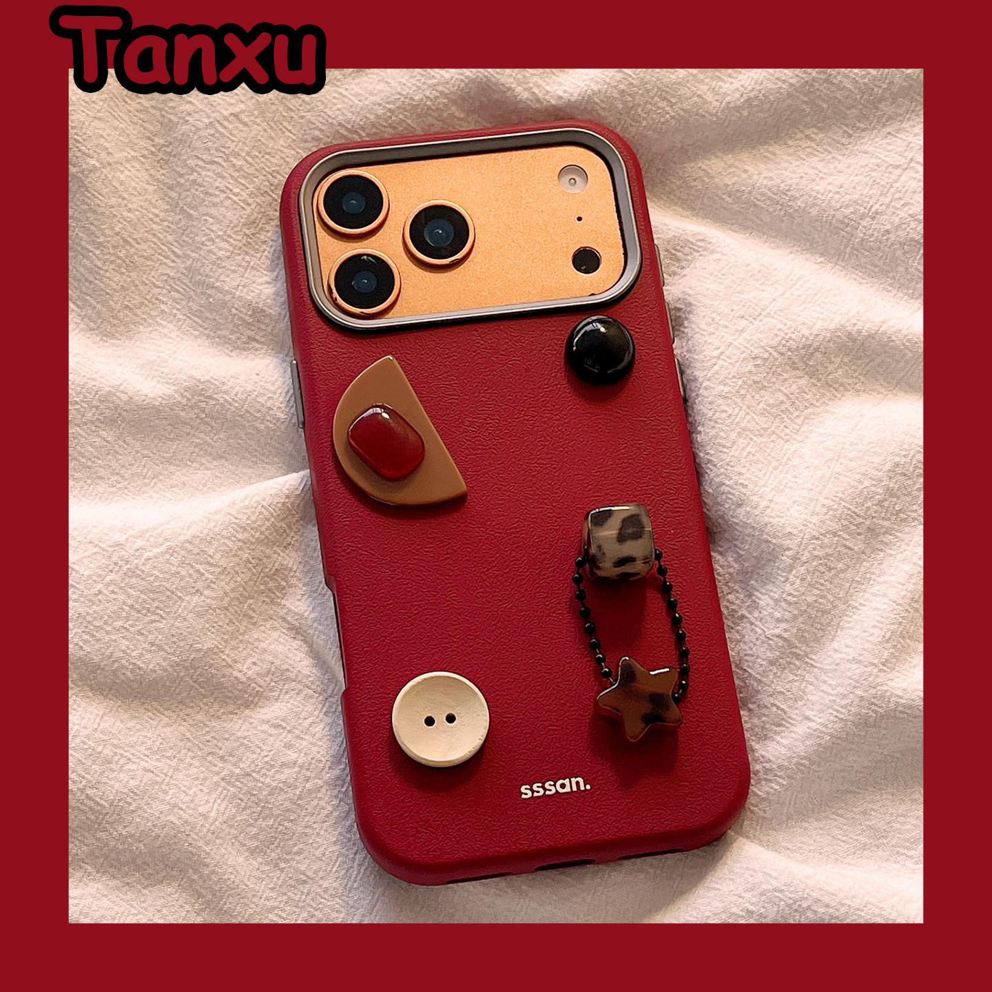 新年红色英文立体陨石纽扣适用苹果17promax手机壳iPhone16Pro新款15高级感14pro防摔13小众17创意17Pro全包