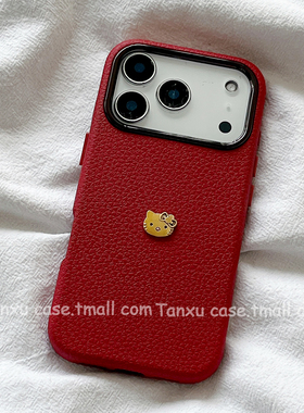 新年红色立体HelloKitty适用苹果17promax手机壳iPhone16Pro新款15皮质14pro防摔13小众17创意喜庆17Pro全包