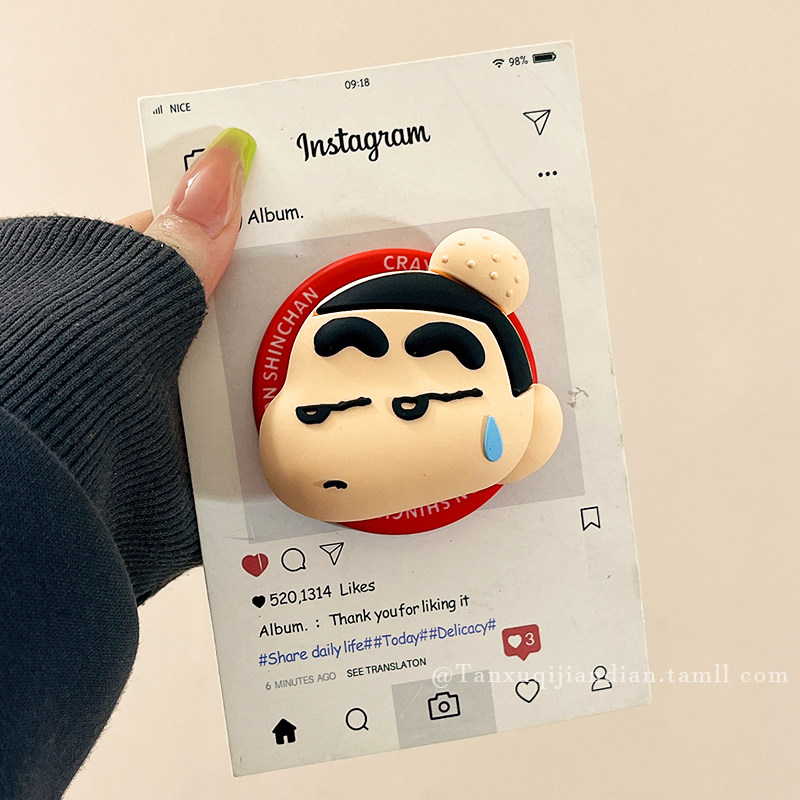 搞怪卡通可爱蜡笔小新阿呆适用Magsafe苹果华为磁吸支架手机背贴气囊可伸缩折叠便携桌面固定强力吸附情侣女