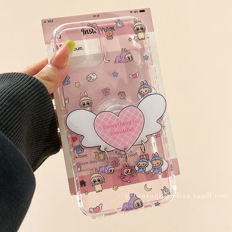 可爱卡通网红labubu适用苹果16promax手机壳iphone15pro新款13小众14promax硅胶14女款16pro带支架15超火全包
