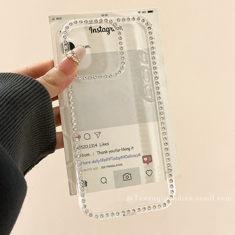 ins简约闪钻透明边框适用苹果16promax手机壳iphone15pro新款13小众14promax硅胶14女款15高级感16pro全包11