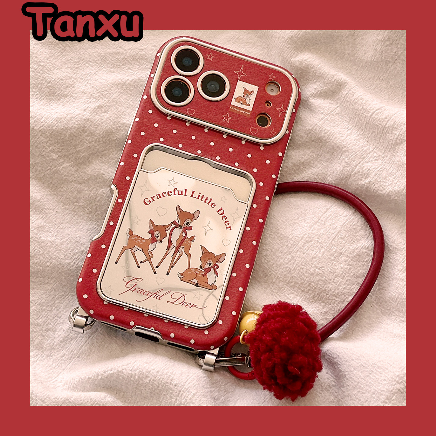 新年红色蝴蝶结小鹿适用苹果17promax手机壳iPhone16pro新款15带挂绳14pro防摔17小众14创意17Pro大视窗全包,3C数码配件,手机保护套/壳,淘宝优惠券,粉丝福利购,淘宝优惠卷
