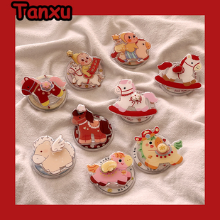 新年可爱星星人发财小马情侣适用Magsafe苹果华为磁吸支架手机背贴气囊可伸缩折叠便携桌面固定强力吸附女款