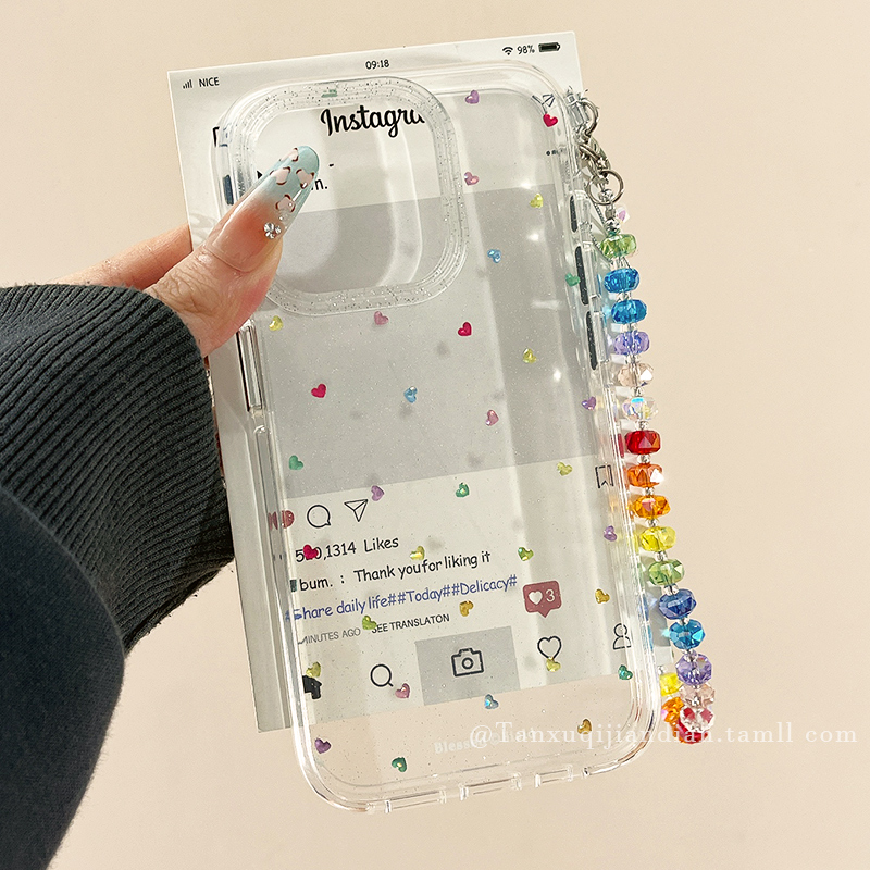 ins韩系彩色爱心宝石适用苹果16promax手机壳iphone15pro新款13小众14promax硅胶14带链条15高级感16pro全包