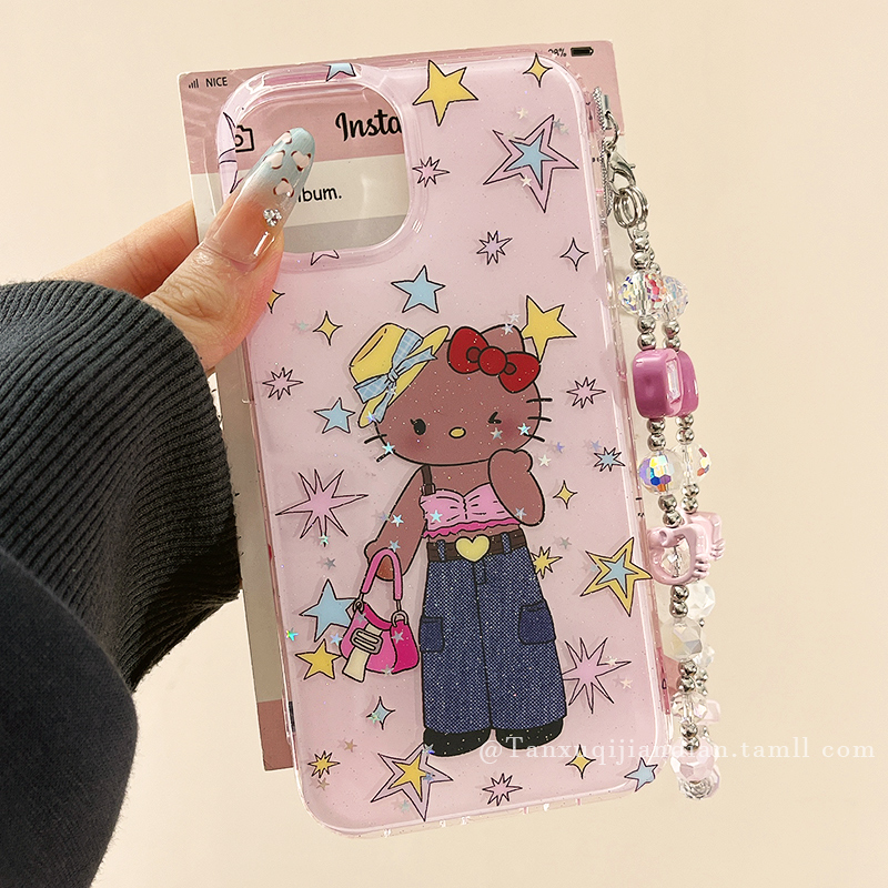 可爱少女长腿黑皮HelloKitty适用苹果16promax手机壳iphone15pro新款13小众14promax硅胶14创意16pro全包15女