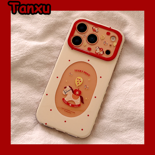 新年红色波点镂空气球小马适用苹果17promax手机壳iPhone16pro新款151可爱4pro防摔17小众女14创意17Pro全包
