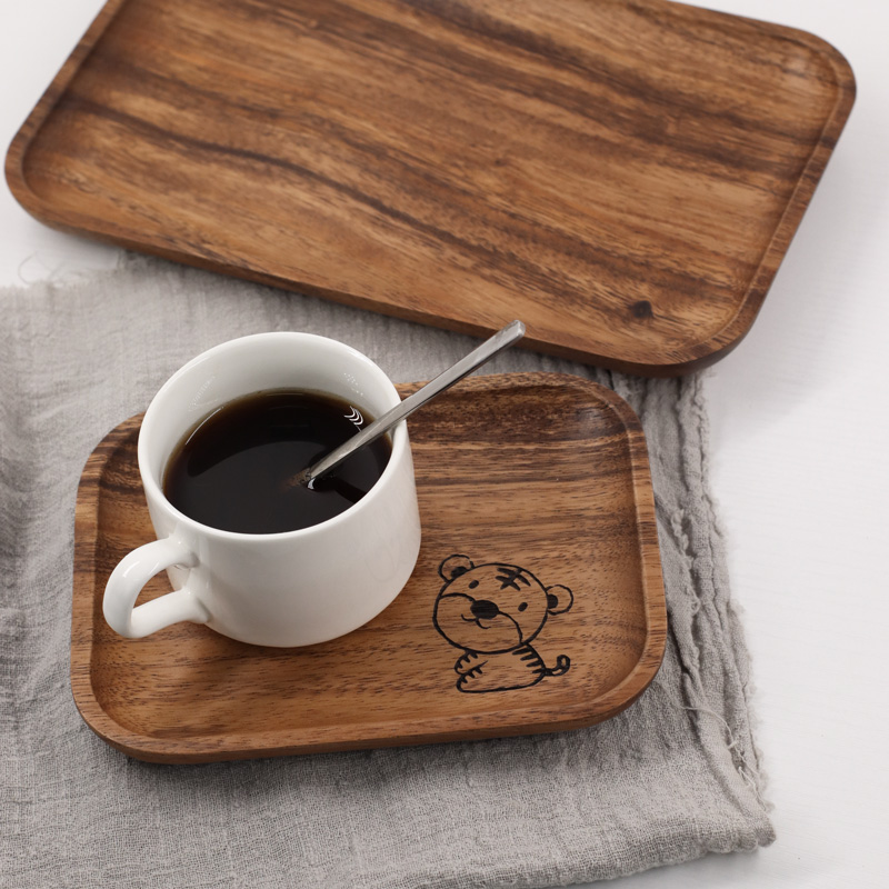实木杯垫小托盘茶盘胡桃木长方形弧边木托盘咖啡盘办公桌茶杯垫