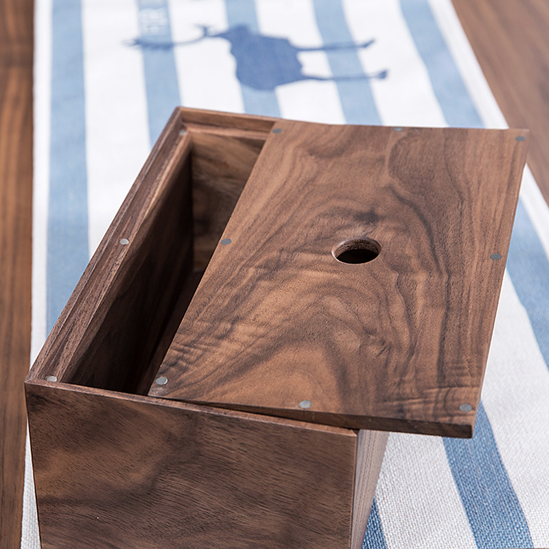 黑胡桃抽纸盒实木纸巾盒餐厅黑胡桃木抽纸盒收纳餐巾盒家用