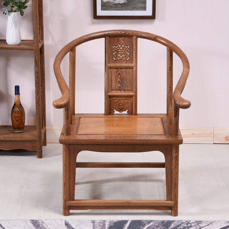 红木家具 鸡翅木圈椅 仿古中式实木太师椅皇宫椅茶椅书房单人椅子