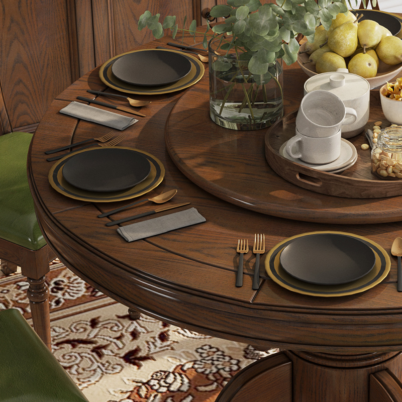 美式实木餐桌乡村简约小户型白蜡木家用餐桌椅组合客厅大圆桌饭桌