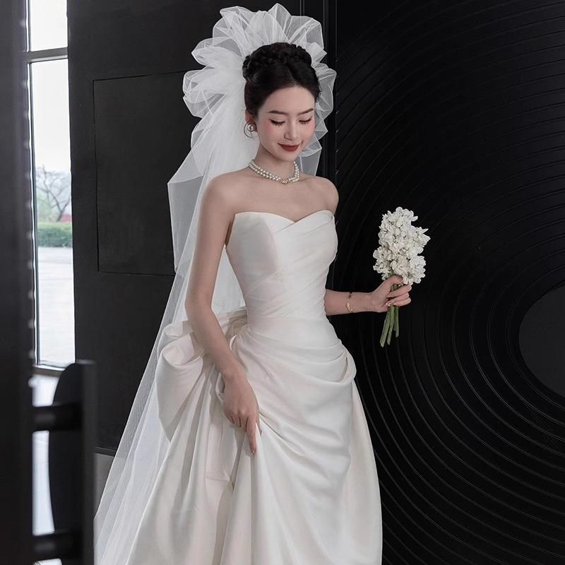 韩式新娘头纱超仙云朵蓬蓬抓纱拖尾结婚领证登记摄影街拍头饰白色