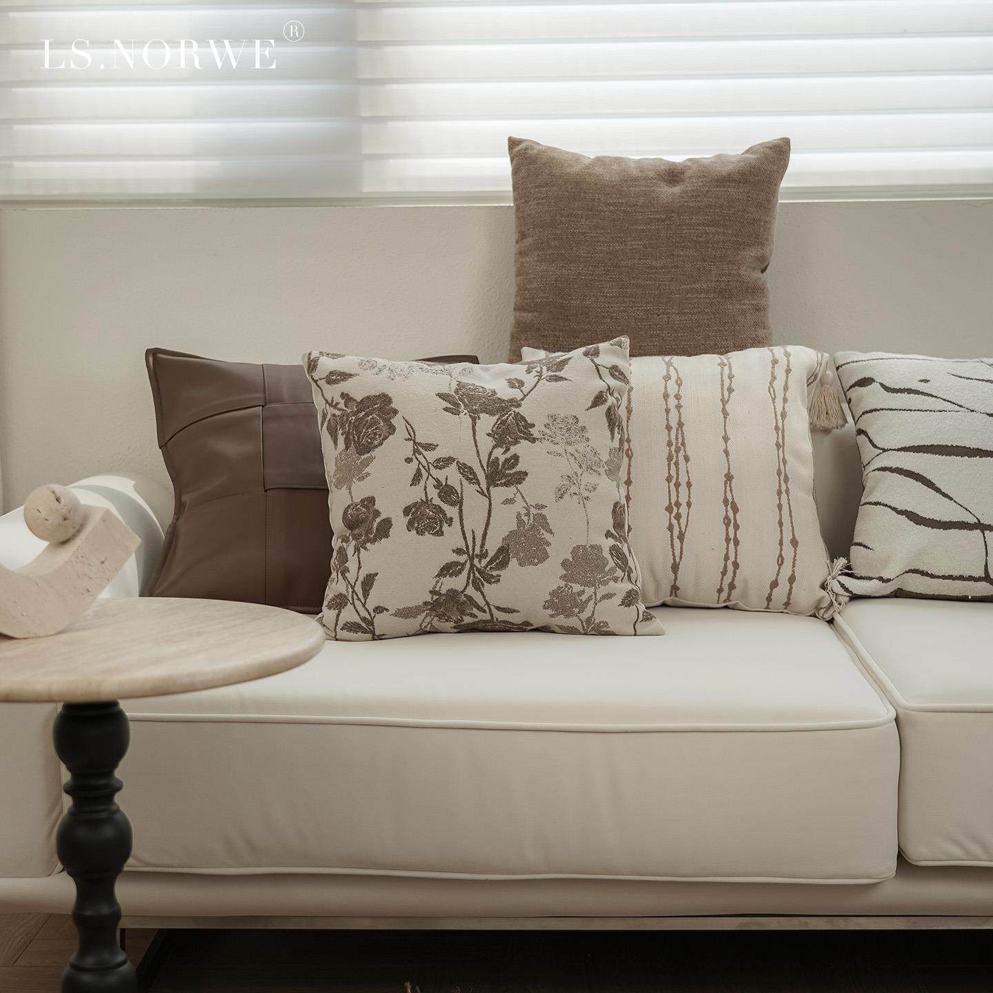 静奢风抱枕侘寂中古风抱枕套提花样板间民宿客厅沙发靠枕靠垫棕色