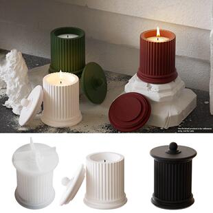 玉儿手工香薰石膏水泥香薰蜡烛杯饰品罗马柱条纹杯镜子硅胶模具