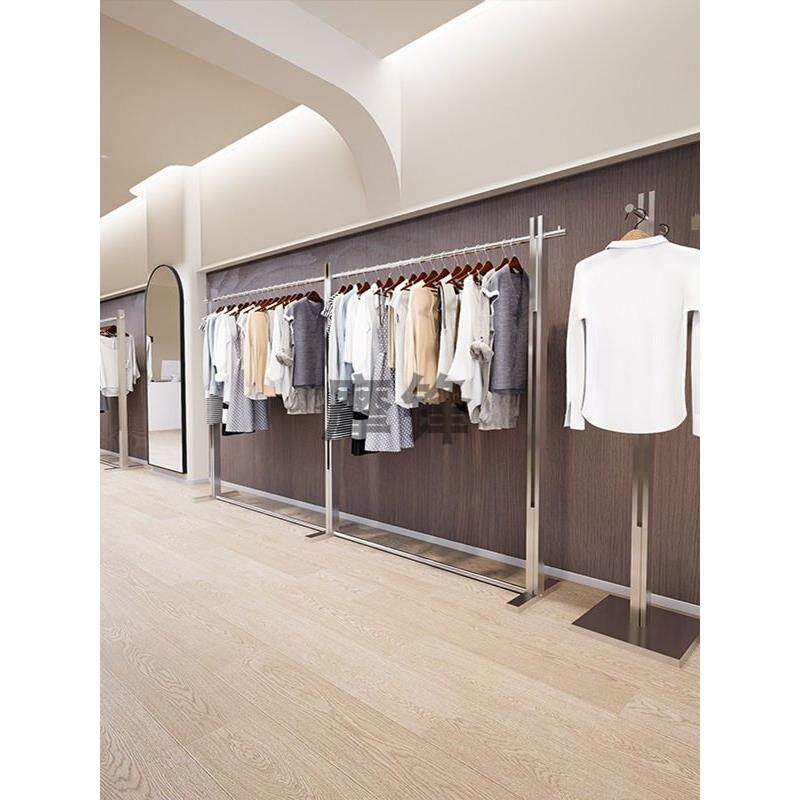 服装店不锈钢展示架落地式中岛陈列架工业风男女装店挂衣架子中古
