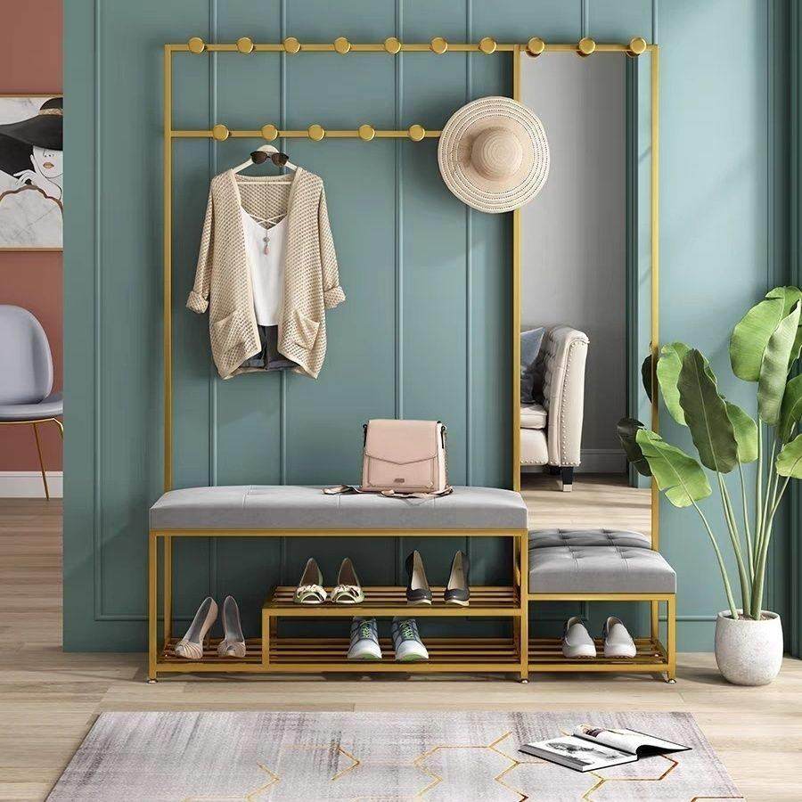 北欧铁艺简约亲子换鞋凳挂衣镜子一体家用进门口穿鞋凳轻奢衣帽架,住宅家具,换鞋凳,淘宝优惠券,粉丝福利购,淘宝优惠卷