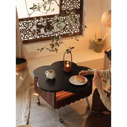 法式实木沙发边茶几可移动客厅家用升降复古小户型桌子创意床头柜