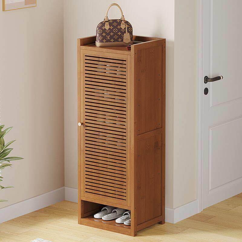 入户鞋柜竹子多层单门窄迷你小型家用门口长40cm宽百叶门透气鞋柜