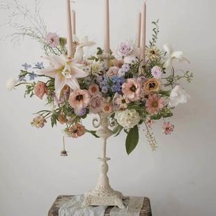 方寸时光铁艺欧式彷古五头烛台覆古铸铁底座婚礼桌面摆件装饰道具