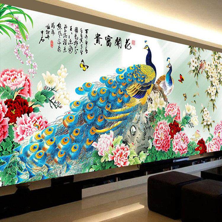 满钻钻石画十字绣花开富贵牡丹孔雀新款满绣客厅百花争艳钻石绣
