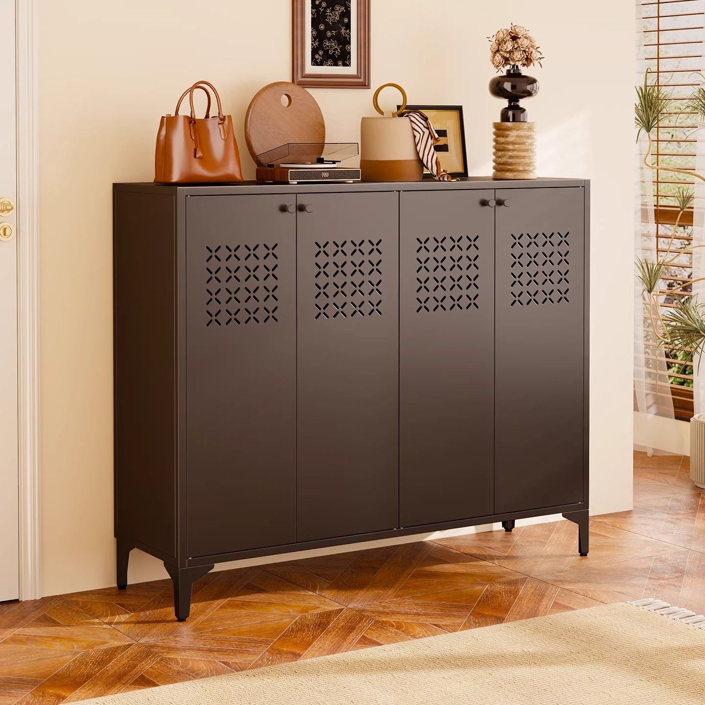 鞋柜家用门口外楼道电梯口走廊大容量收纳入户门钢制鞋架透气防霉,智能设备,其他智能配件,淘宝优惠券,粉丝福利购,淘宝优惠卷