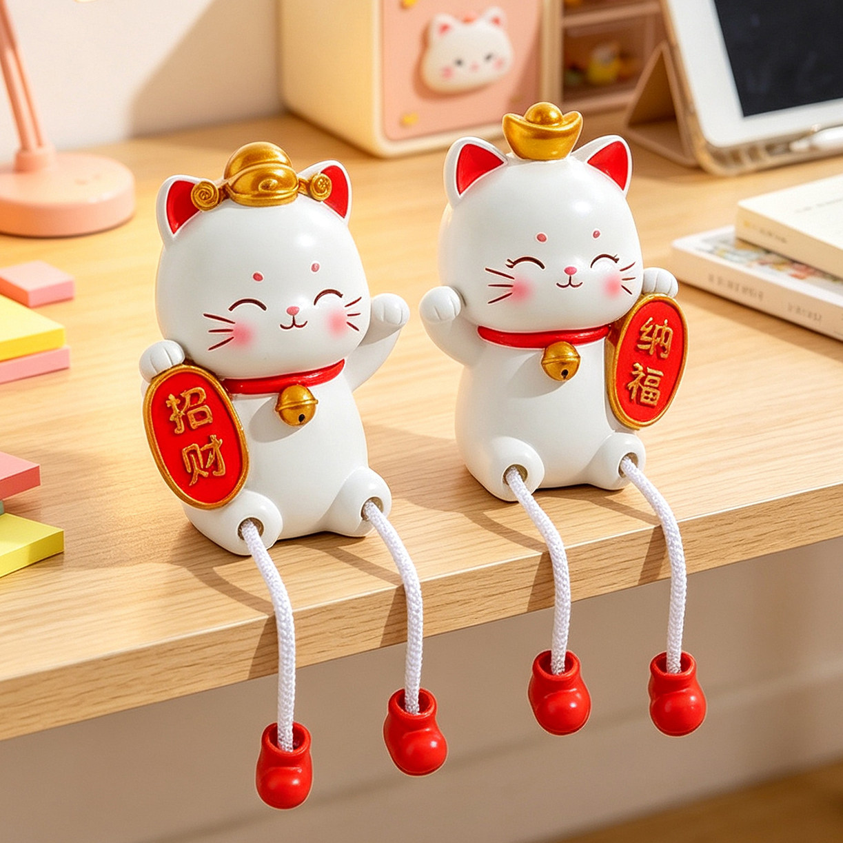 可爱招财猫吊脚纳福摆件