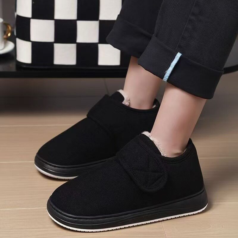 冬季中老年人高帮棉拖鞋包跟防滑加厚底软底加绒室内保暖男女棉鞋