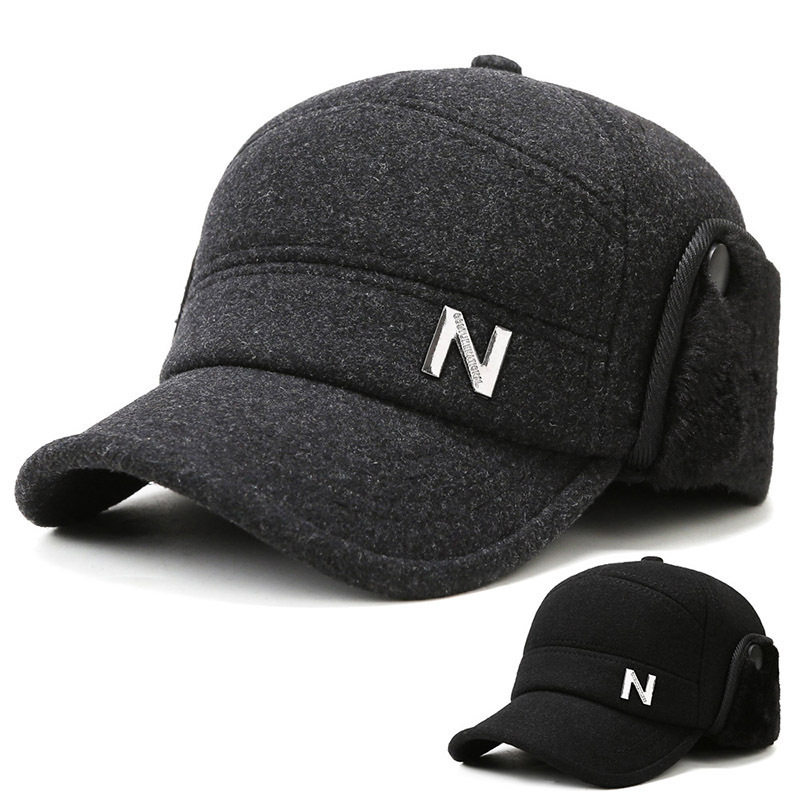 秋冬中老年帽子男户外老人帽毛呢加厚加绒保暖棉帽百搭护耳棒球帽