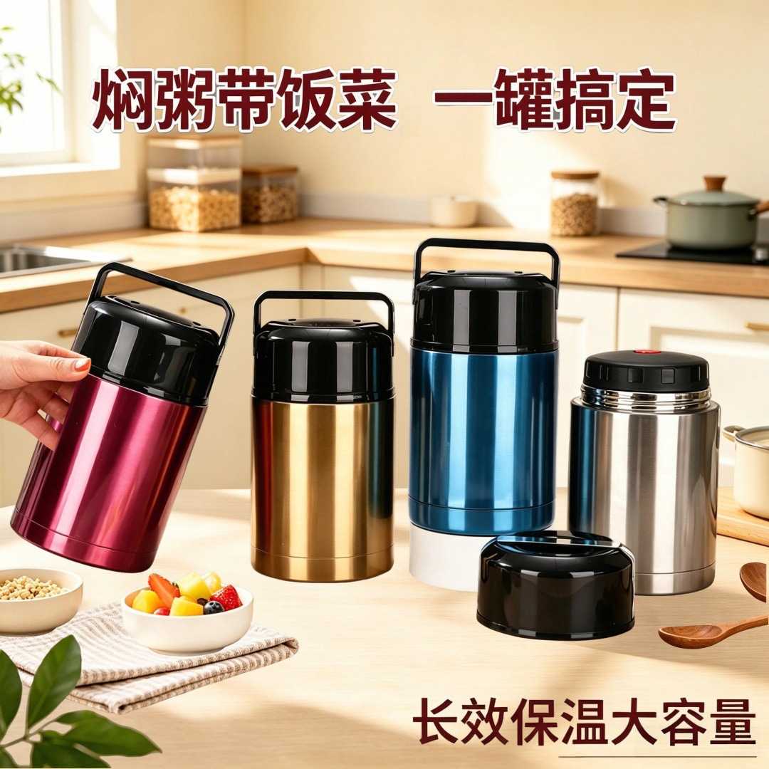 手提焖烧杯304不锈钢双层真空大